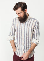 Linen Western Shirt in Beige/Blue